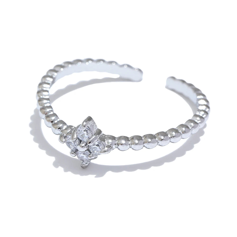 Zircon Trendy Adjustable Statement Ring - Ecru
