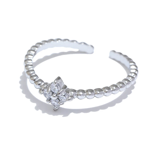 Zircon Trendy Adjustable Statement Ring - Ecru