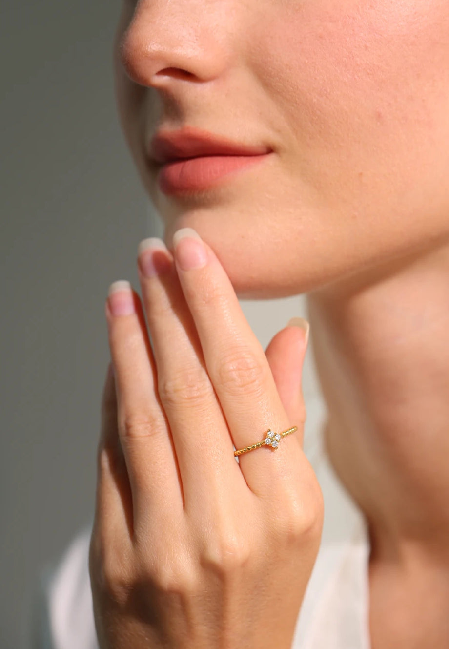 Zircon Trendy Adjustable Statement Ring - Ecru