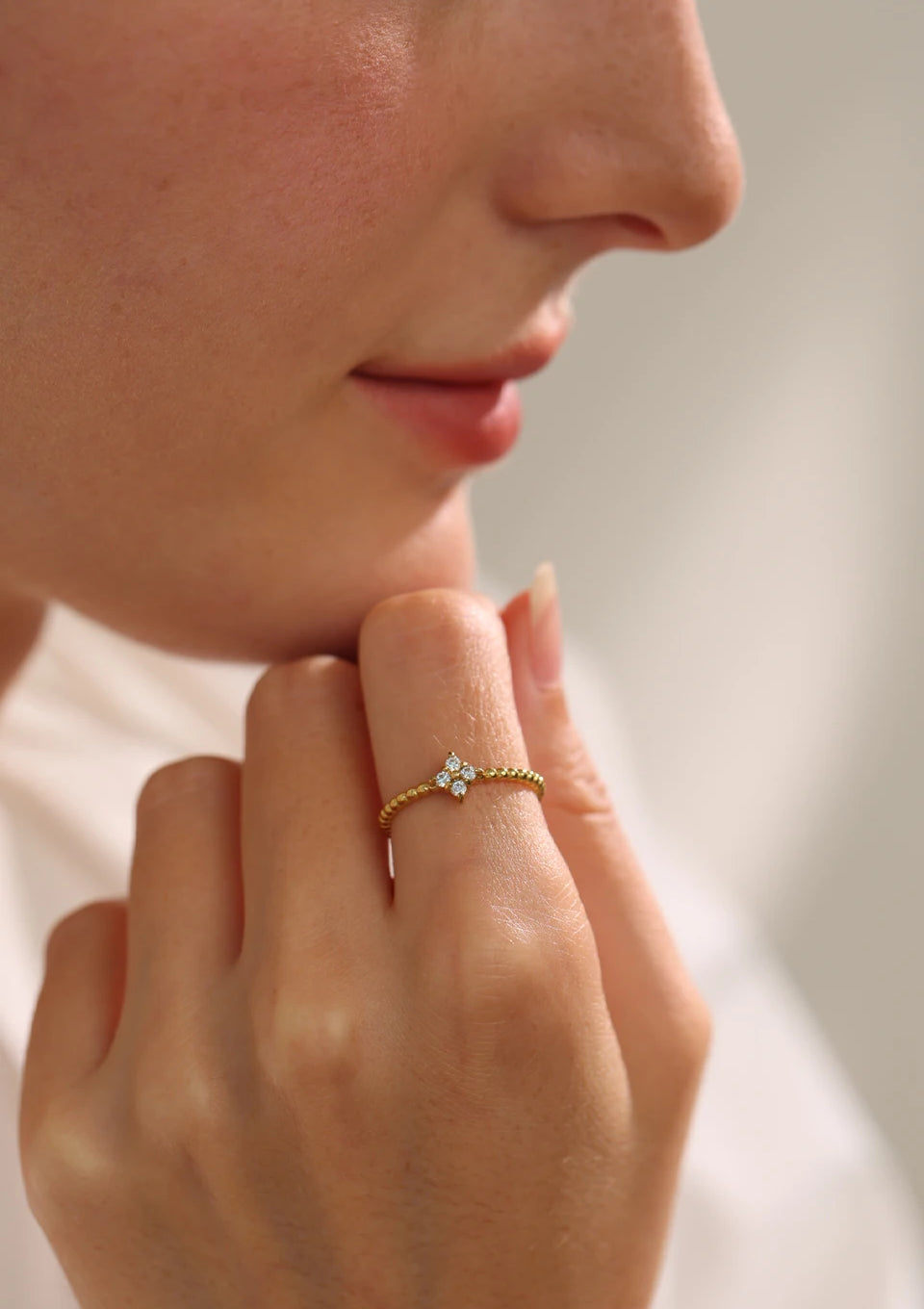 Zircon Trendy Adjustable Statement Ring - Ecru