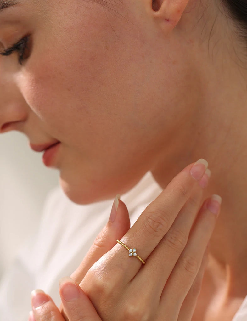 Zircon Trendy Adjustable Statement Ring - Ecru