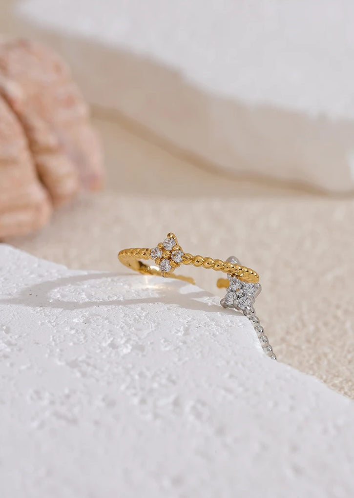 Zircon Trendy Adjustable Statement Ring - Ecru