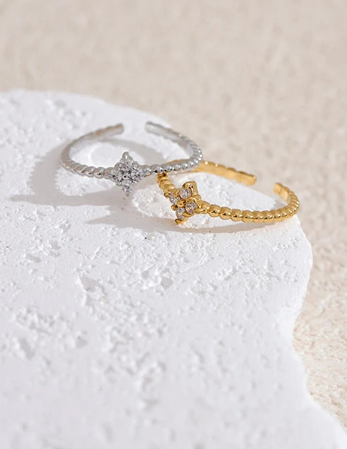 Zircon Trendy Adjustable Statement Ring - Ecru
