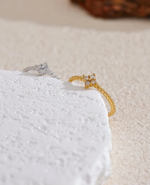 Zircon Trendy Adjustable Statement Ring - Ecru