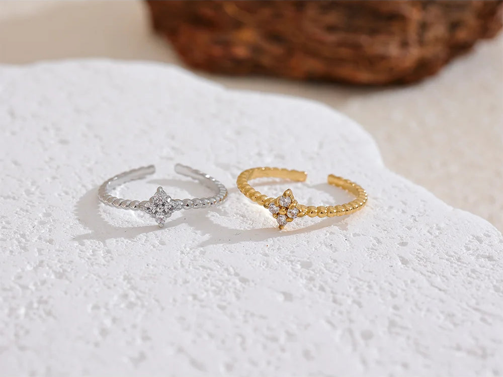 Zircon Trendy Adjustable Statement Ring - Ecru