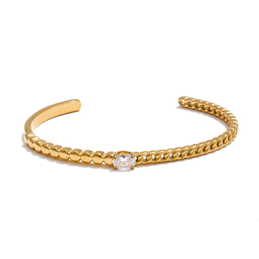 Zircon Trendy Chunky Cuff Bracelet - Ecru